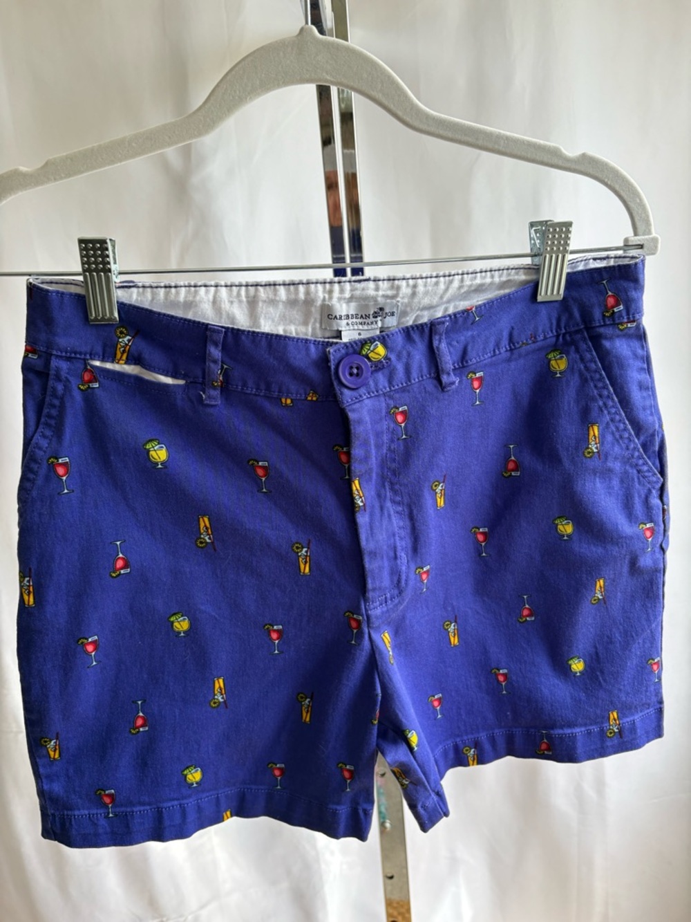 Caribbean Joe Women’s Royal Blue Cocktail Print Flat Front Shorts
